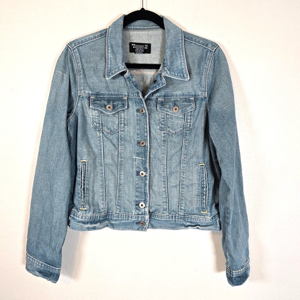 Vintage 90s Polo Ralph Lauren Denim Jacket Women's L Cotton light Wash Beachy